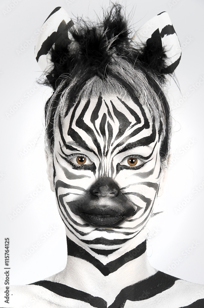 beautiful girl with makeup zebra Stock Photo | Adobe Stock
