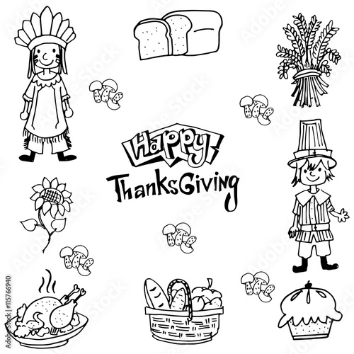 Hand draw Thanksgiving element in doodle