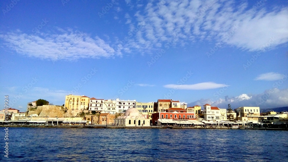 The Old Venetian Port of Chania on the Sunny Day, Crete Island, Greece