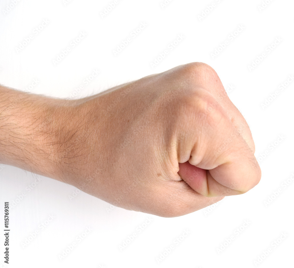 Man's clenched fist isolated on white background Man's clenched fist isolated on white background