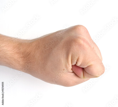 Man's clenched fist isolated on white background
