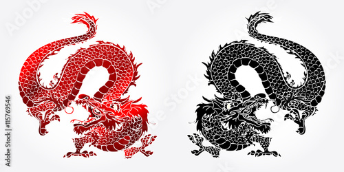 Angry Asian dragon red and black