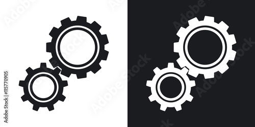 Vector gears icon. Two-tone version on black and white background