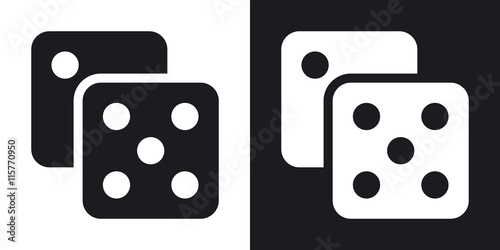 Dice icon, vector. Two-tone version on black and white background