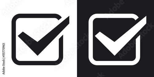 Check mark icon, vector illustration. Two-tone version on black and white background