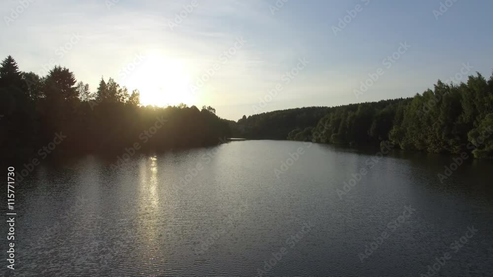 Sunset over the river in the countryside. Aerial view 4K Sunset over the river in the countryside. Aerial view 4K