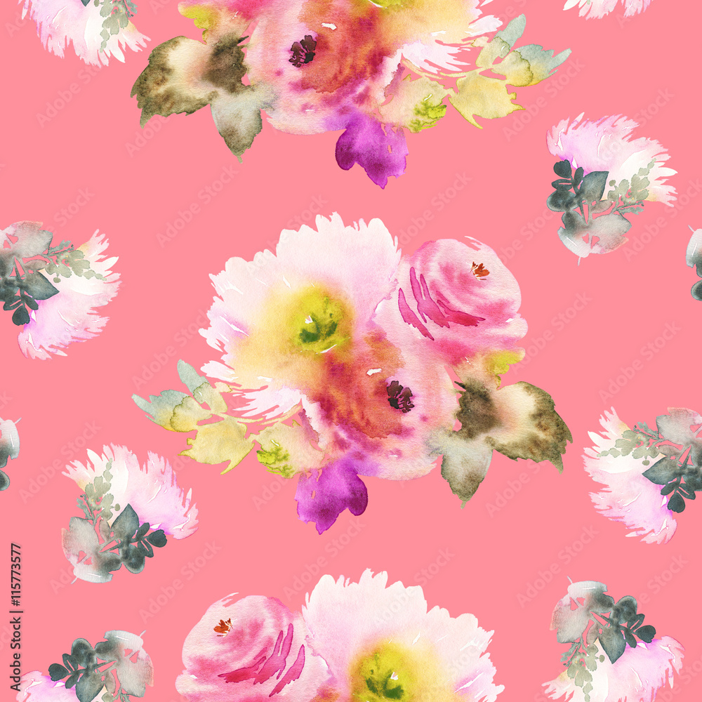 Obraz Seamless pattern with flowers watercolor