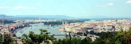 View of Danube river and city panorama of Budapest from Citadella park, Hungary