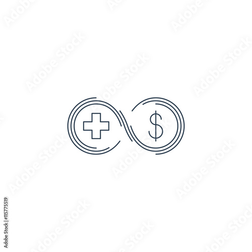 Health insurance, healthcare concept, medical check up, aid charity donation logo, diagnostics services, life coverage icon, linear design