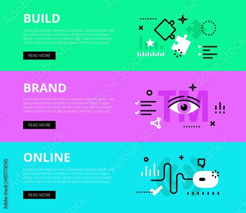 Build Brand Online. Web banners vector set