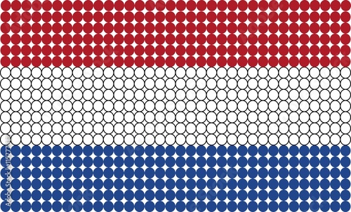 Abstract dotted flag of Netherlands made from small dots and circles.