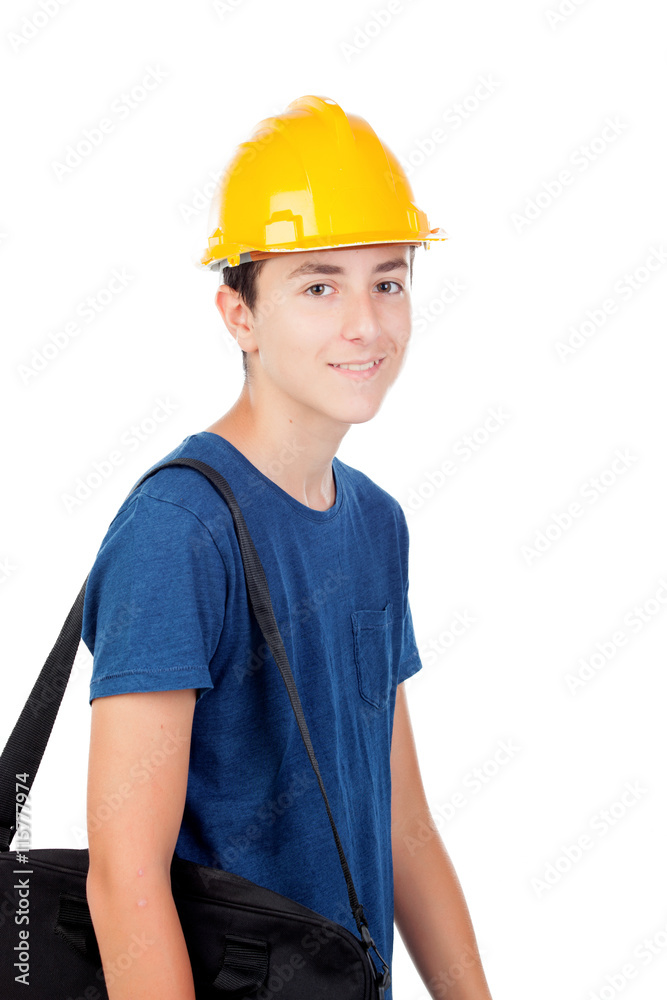 Young kid with yellow helmet. A future architect Young kid with yellow helmet. A future architect