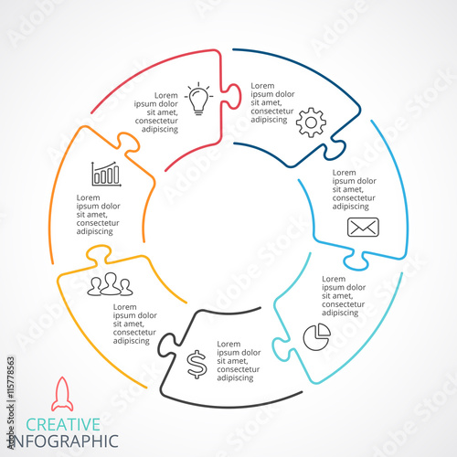 Vector circle arrows puzzle infographic, cycle diagram, linear graph, presentation chart. Business concept with 7 options, parts, steps, processes.