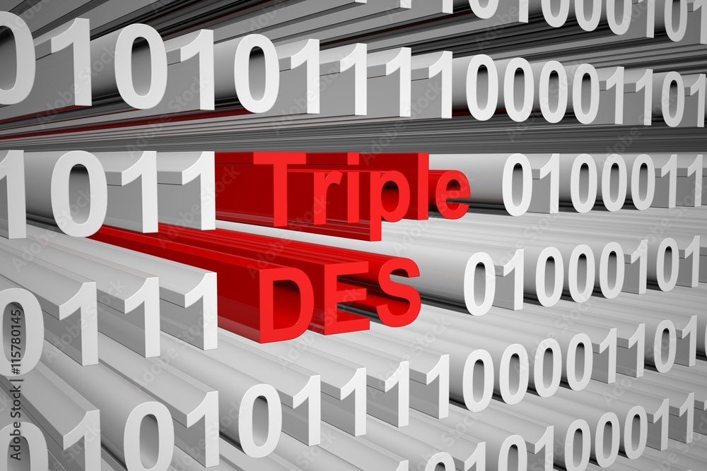 Triple DES in the form of binary code, 3D illustration