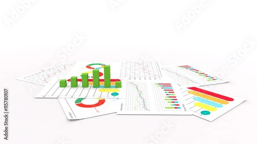Business financial bar and pie graph with document 3d animation video clip background