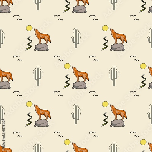 cactus coyote vector pattern