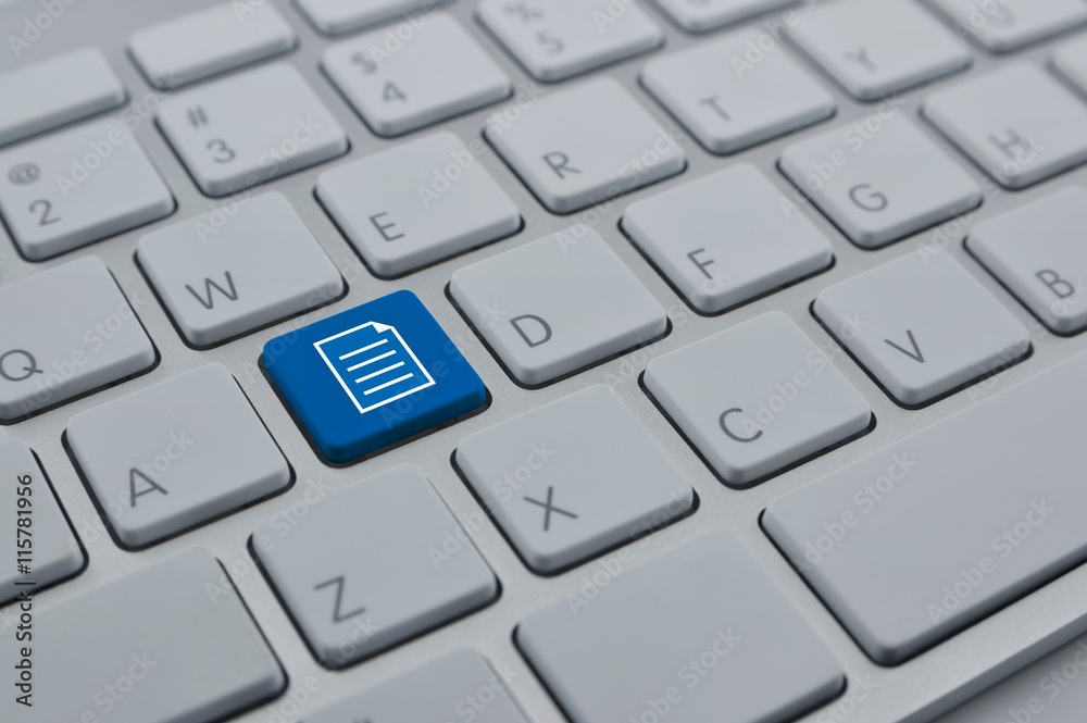 Document icon on modern computer keyboard button, Network busine Document icon on modern computer keyboard button, Network busine