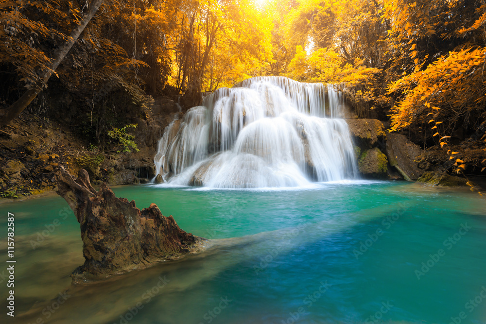 The landscape photo, Huay Mae Kamin Waterfall, beautiful waterfall in autumn forest, Kanchanaburi province, Thailand The landscape photo, Huay Mae Kamin Waterfall, beautiful waterfall in autumn forest, Kanchanaburi province, Thailand