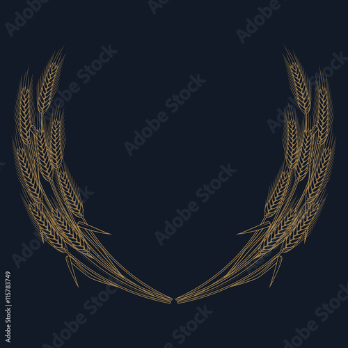 Gold wheat wreath on blue background.