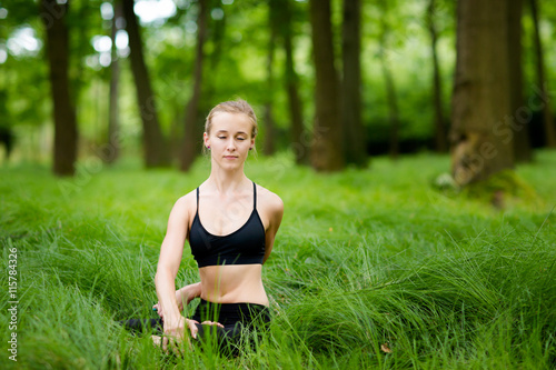 Medetation yoga session in woods