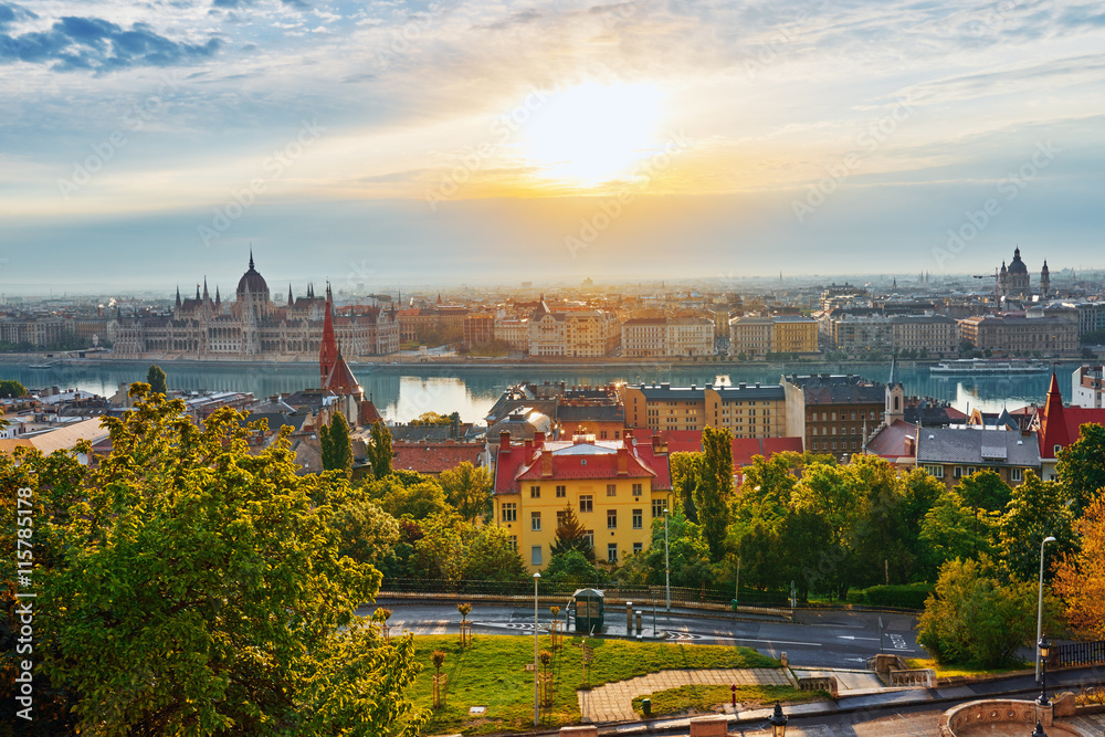 Fototapeta premium Panorama View on Budapest city from Fisherman Bastion. Hungary.