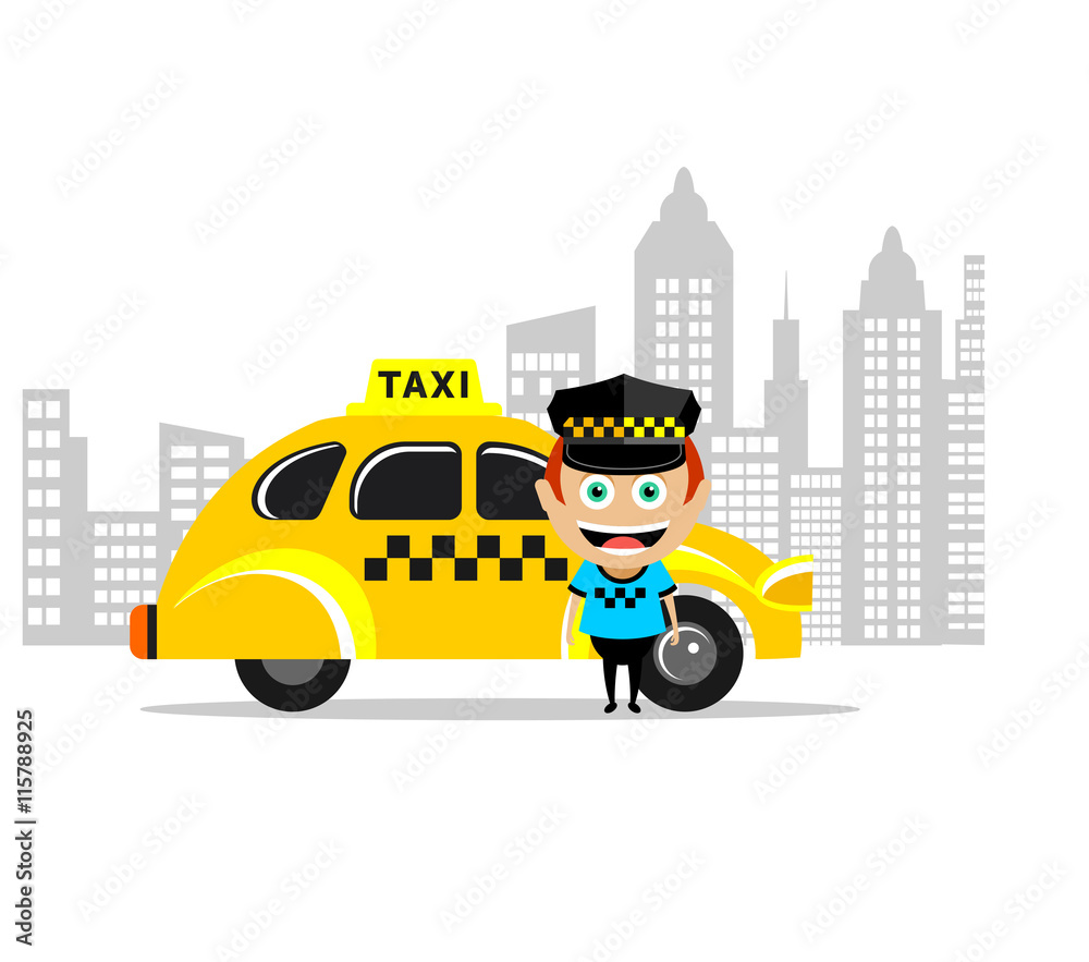 Taxi driver and the taxi. Vector illustration, icon taxi. Векторный объект  Stock | Adobe Stock