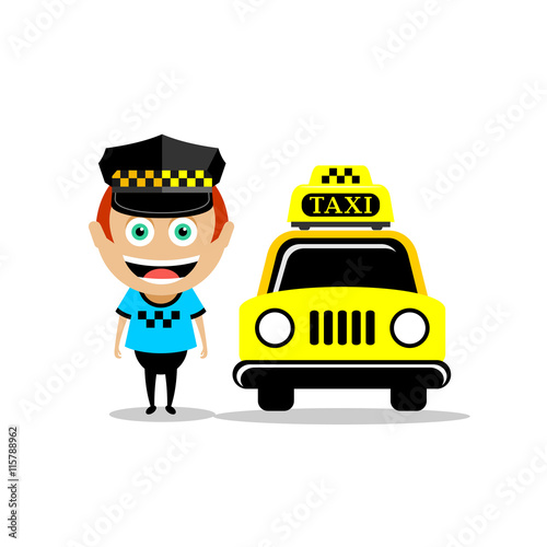 Taxi driver and the taxi. Vector illustration, icon taxi.