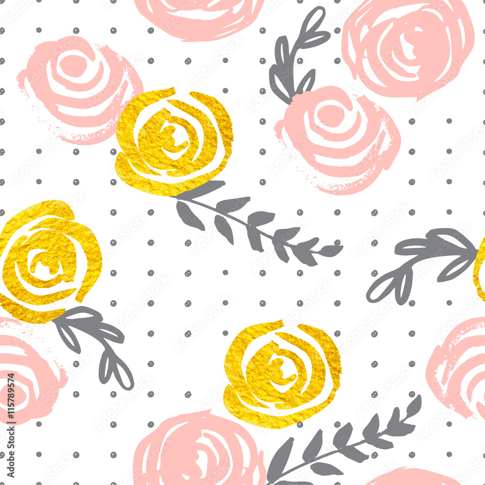 Seamless pattern with pink and gold flowers Seamless pattern with pink and gold flowers