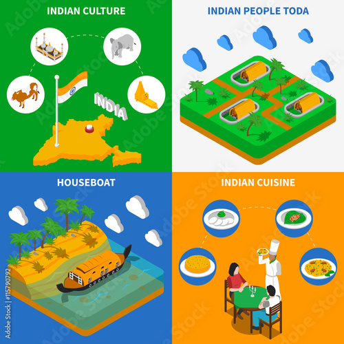 Indian Culture 4 Isometric Icons Square 