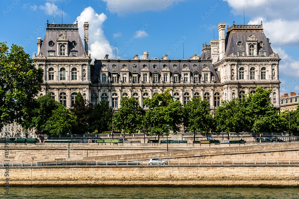 The picturesque embankments of the Seine River in Paris, France.