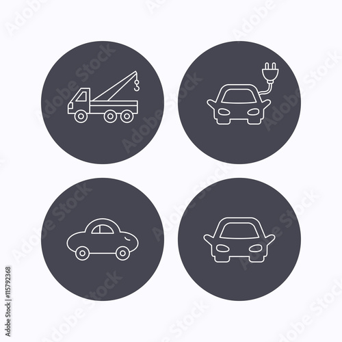 Electric car, evacuator and transport icons.
