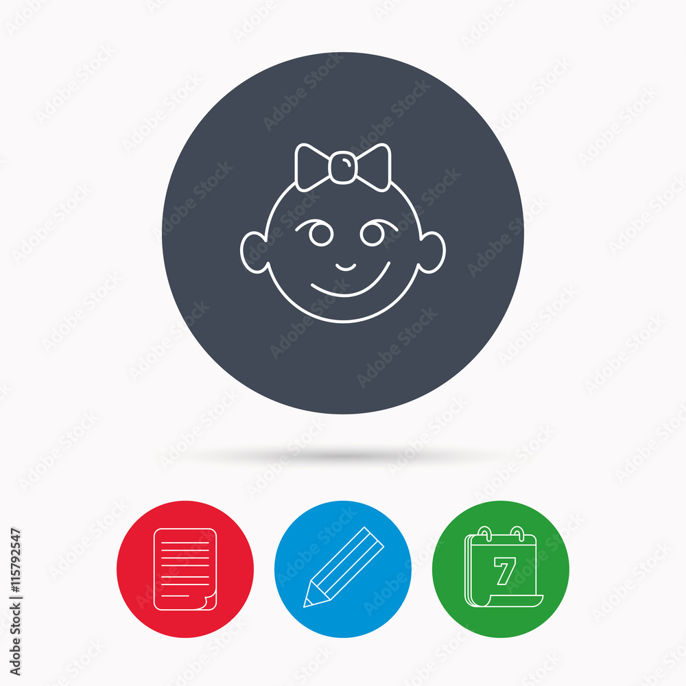 Baby girl face icon. Child with smile sign. Baby girl face icon. Child with smile sign.