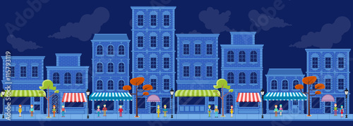 Street of a blue city with cartoon business people

