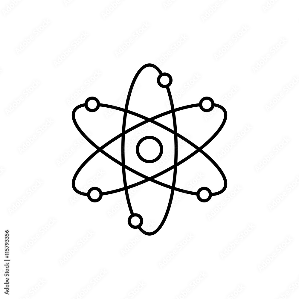 Black vector illustration of atom icon on white Black vector illustration of atom icon on white