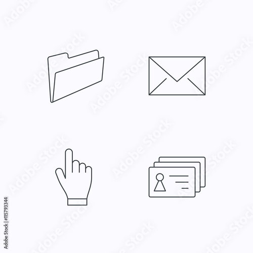 Folder, press hand and contacts icons.