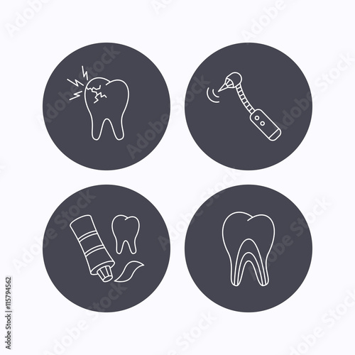 Toothpaste, dental tubules and toothache icons.