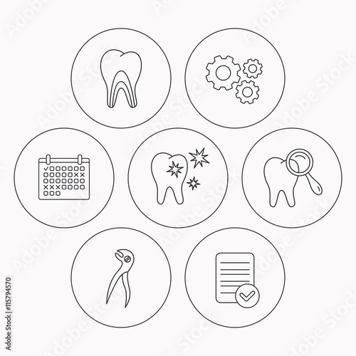 Healthy teeth, dentinal tubules and pliers icons.