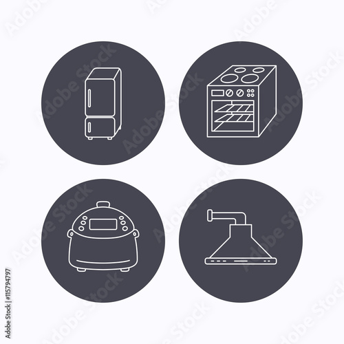 Refrigerator, multicooker and oven icons.