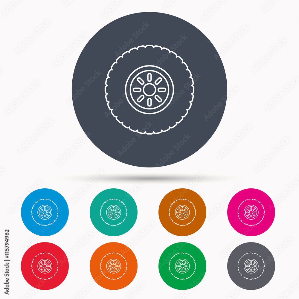 Fototapeta premium Car wheel icon. Tire service sign.