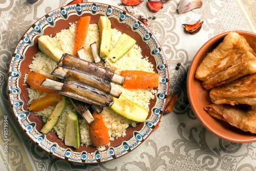 Traditional couscous dish with meat and vegetables