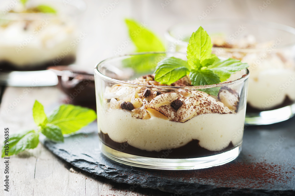 Sweet homemade dessert with cream and chocolate Sweet homemade dessert with cream and chocolate