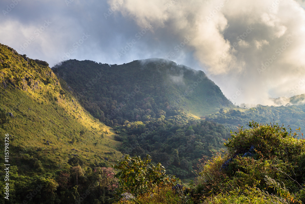 beam of light on the mountain peak