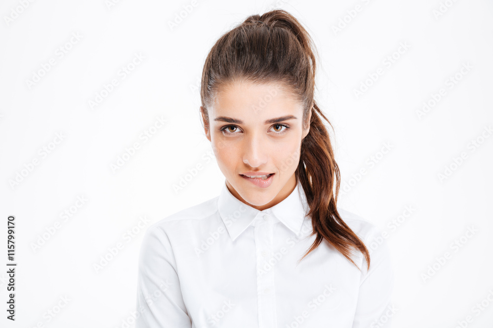 Closeup of beautiful sensual young businesswoman biting her lip Closeup of beautiful sensual young businesswoman biting her lip
