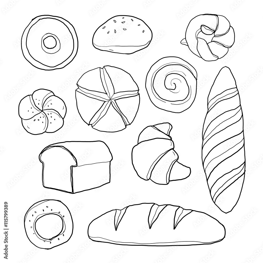 bread set of hand drawn line art painting illustration Stock Illustration |  Adobe Stock