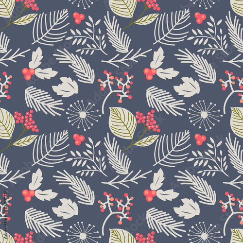 Seamless vector pattern with floral elements. Vintage hand drawn floral background. Holiday card.