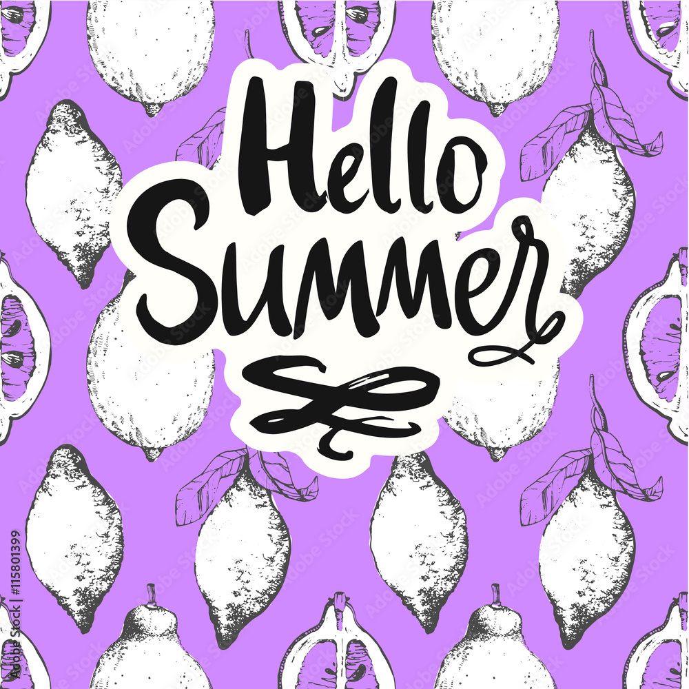 Seamless nature background with sketch of lemon. Seamless nature background with sketch of lemon.