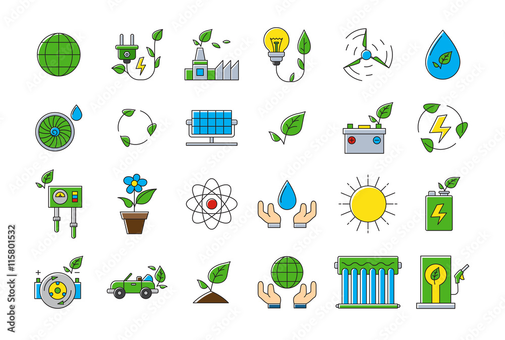 Colorful eco vector icons set