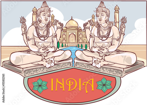 Vector Illustration of a Maha Shivaratri and Taj Mahal.