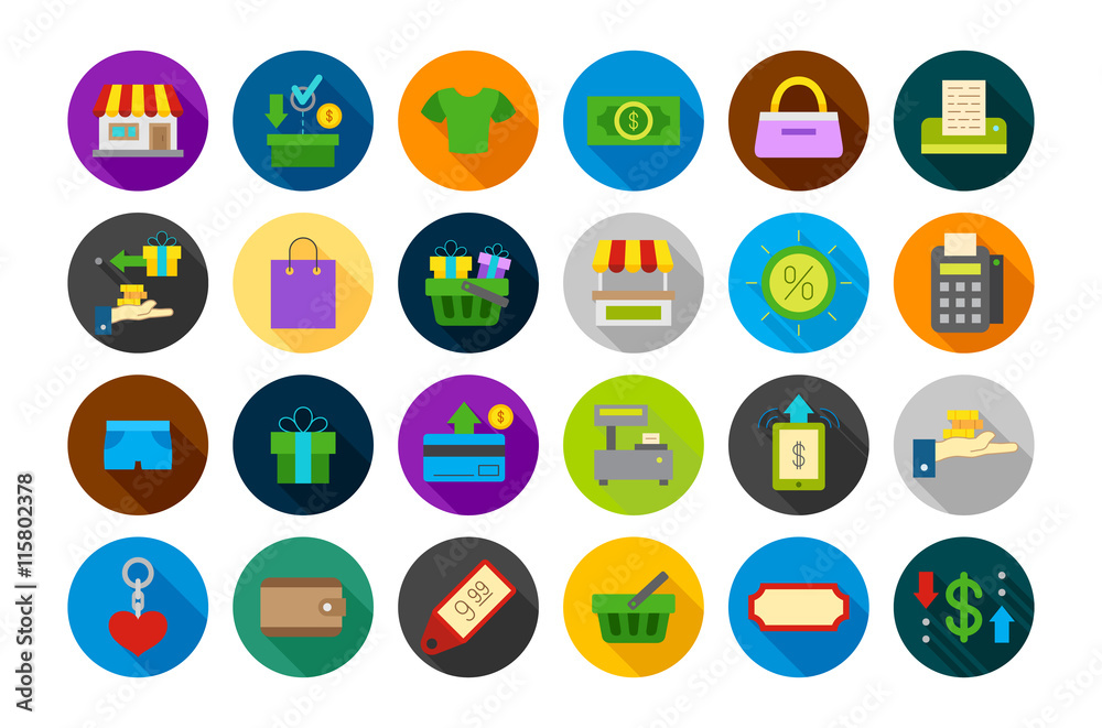 Store round vector icons set Store round vector icons set