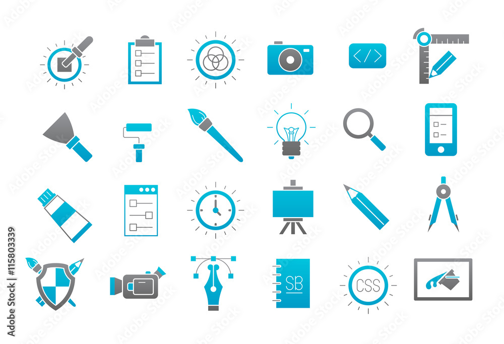 Graphic design gray-blue vector icons set Graphic design gray-blue vector icons set